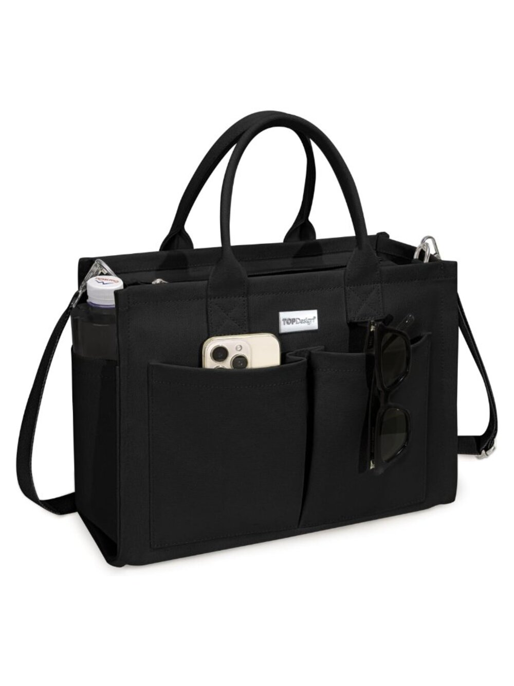 Heavyweight 16oz Canvas Tote Bag 9 Pockets Adjustable Strap